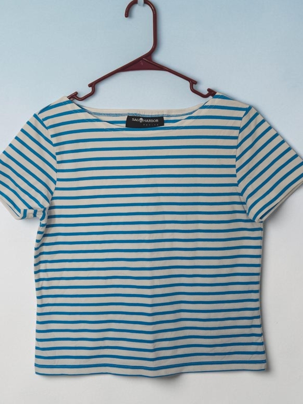 Sag Harbor White and Blue Striped Short Sleeve Tee